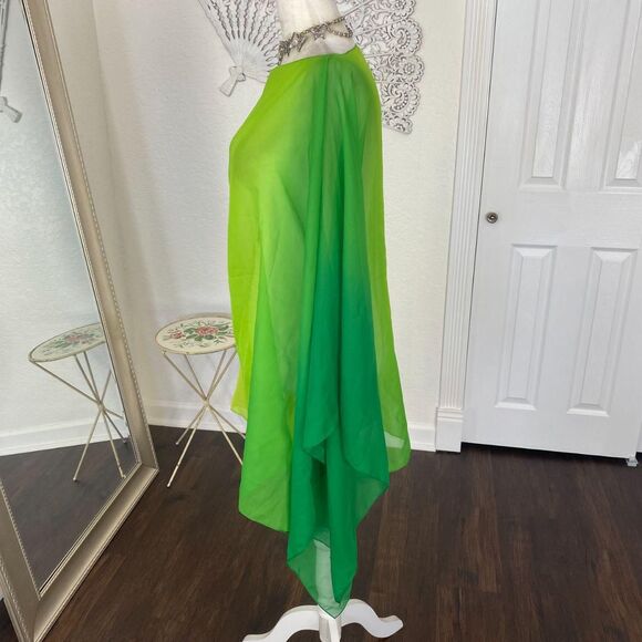 Fairy Grunge Color Gradient Sheer Mesh Green Bat Sleeve Shawl Top One Size OS - Picture 3 of 5